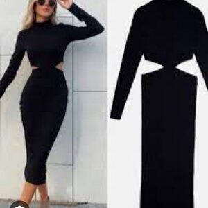 Zara Knit Cut-out Ribbed mini Black dress Size US Small💯❤️